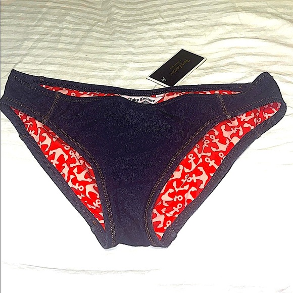 Juicy Couture Other - NWT Juicy Couture dark blue Denim look  Nautical print lined Bikini Bottoms Sz M